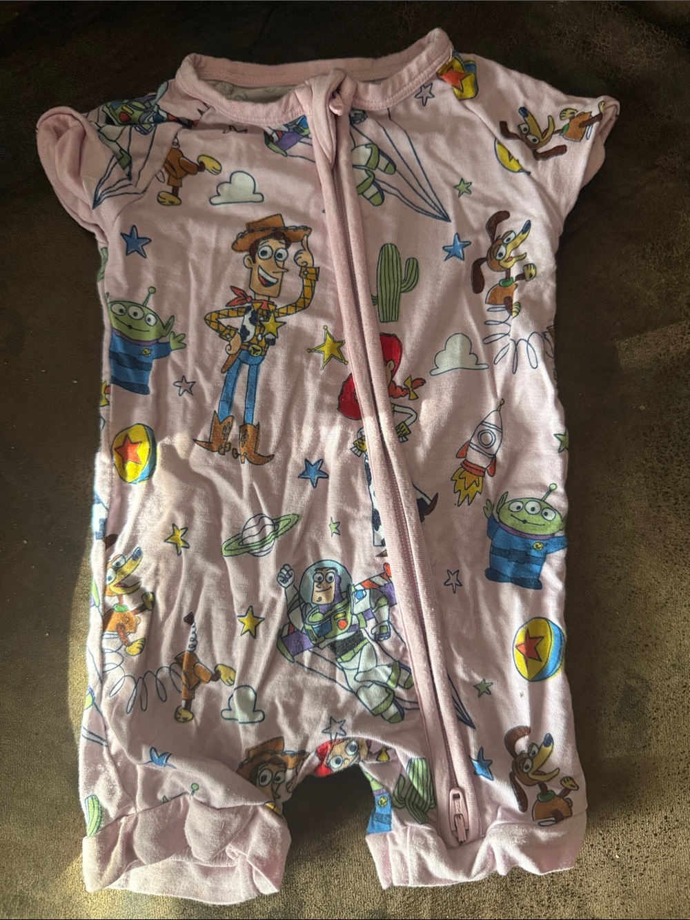Little Sleepies Pink Toy Story Short-Sleeve Sleep Romper with Buzz & Woody